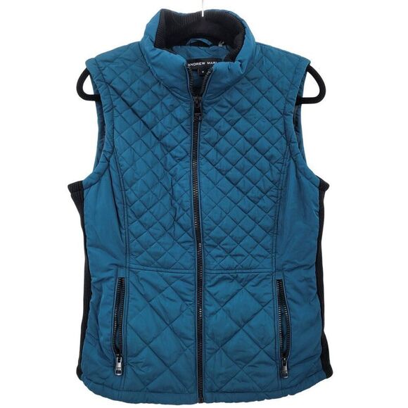 Andrew Marc Womens Teal Quilted Vest M Full-Zip Pockets Gorpcore Granola City - Picture 2 of 11